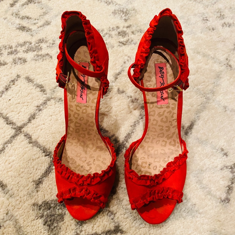 Betsey Johnson Balladd Red Suede Peep Toe Heels